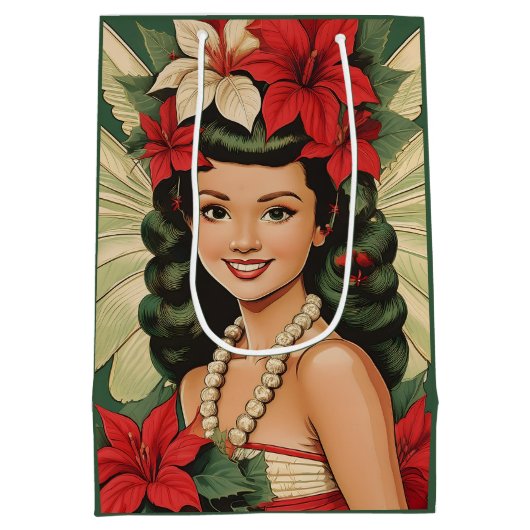 Retro 50s Tropische Kerstprinses Medium Cadeauzakje (Achterkant)