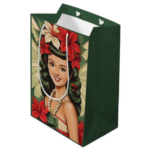 Retro 50s Tropische Kerstprinses Medium Cadeauzakje (Achterkant Gekanteld)