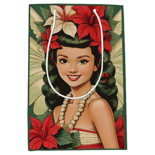 Retro 50s Tropische Kerstprinses Medium Cadeauzakje (Voorkant)