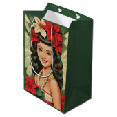 Retro 50s Tropische Kerstprinses Medium Cadeauzakje (Achterkant Gekanteld)