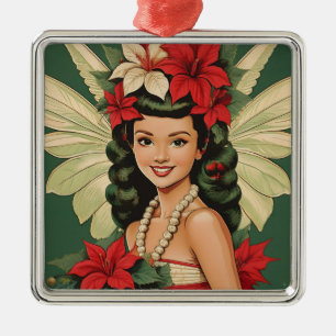 Retro 50s Tropische Kerstprinses Metalen Ornament