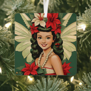 Retro 50s Tropische Kerstprinses Metalen Ornament