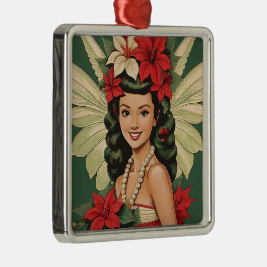 Retro 50s Tropische Kerstprinses Metalen Ornament (Rechts)