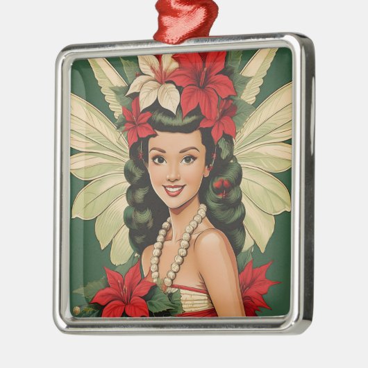 Retro 50s Tropische Kerstprinses Metalen Ornament (Links)