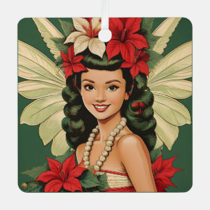 Retro 50s Tropische Kerstprinses Metalen Ornament