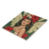 Retro 50s Tropische Kerstprinses Tegeltje (Zijkant)