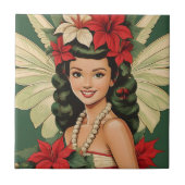 Retro 50s Tropische Kerstprinses Tegeltje (Voorkant)