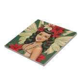 Retro 50s Tropische Kerstprinses Tegeltje (Zijkant)