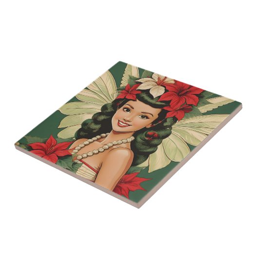 Retro 50s Tropische Kerstprinses Tegeltje (Zijkant)