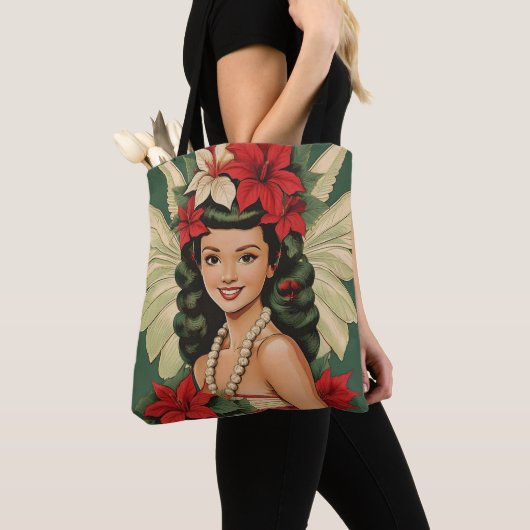 Retro 50s Tropische Kerstprinses Tote Bag (Dichtbij)