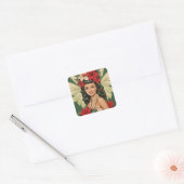 Retro 50s Tropische Kerstprinses Vierkante Sticker (Envelop)