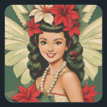 Retro 50s Tropische Kerstprinses Vierkante Sticker<br><div class="desc">Een Collectie van tropische kerstschoonheden</div>