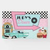 Retro 50s verjaardagsfeestbanner spandoek (Horizontaal)