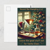 Retro 50s Vermijd De Stoute Lijst Kerst Martini Briefkaart (Voorkant / Achterkant)