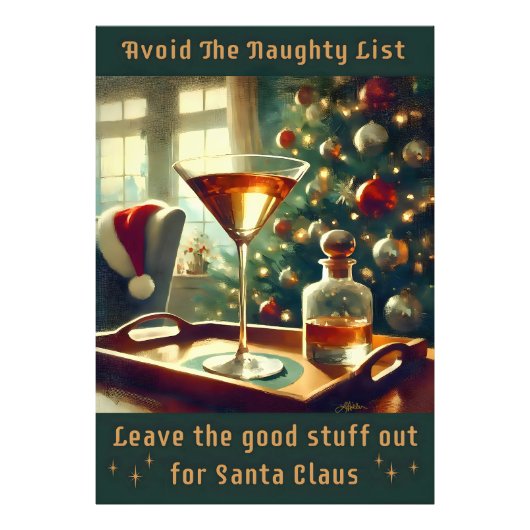 Retro 50s Vermijd De Stoute Lijst Kerst Martini Foto Afdruk (Voorkant)