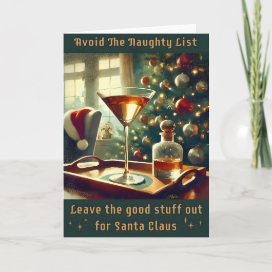 Retro 50s Vermijd De Stoute Lijst Kerst Martini Kaart (Voorkant)