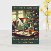 Retro 50s Vermijd De Stoute Lijst Kerst Martini Kaart (Gele Bloem)