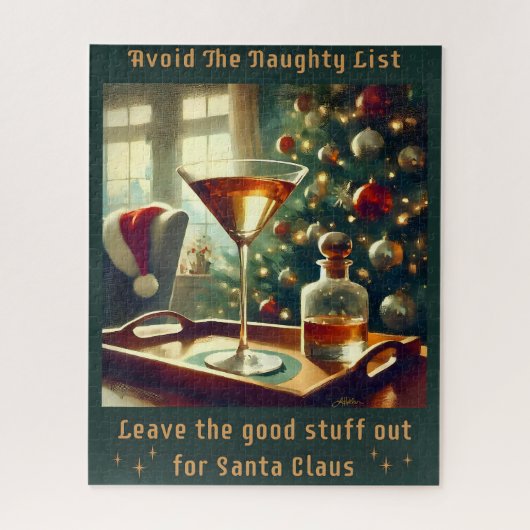 Retro 50s Vermijd De Stoute Lijst Kerst Martini Legpuzzel (Verticaal)