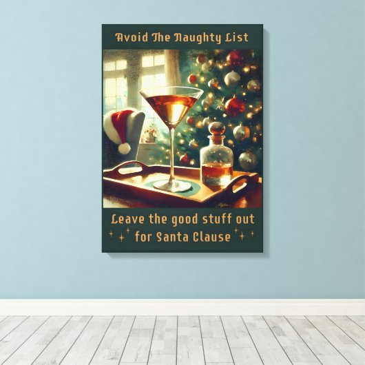 Retro 50's Vermijd de stoute lijst met kerstmartin Canvas Afdruk (Insitu (Houten vloer))