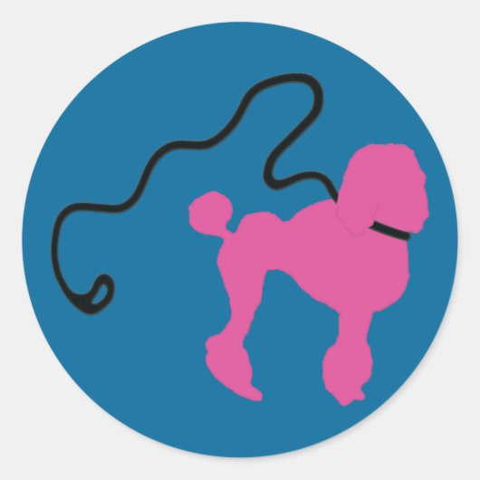 Retro 50's Vilt Pink Poodle & Leash Ronde Sticker (Voorkant)