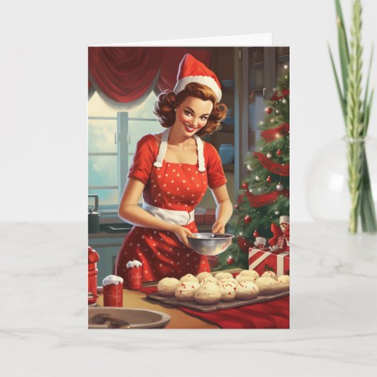 Retro 50's Vrouw Koken Bakken Kaart (Voorkant)