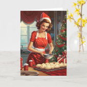 Retro 50's Vrouw Koken Bakken Kaart (Gele Bloem)