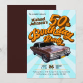 Retro 50th Birthday  Classic Car Fun Party Kaart (Voorkant / Achterkant)