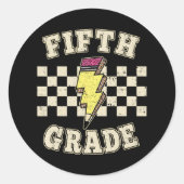 Retro 5th Fifth Grade Teacher Lightning Bolt Teach Ronde Sticker (Voorkant)