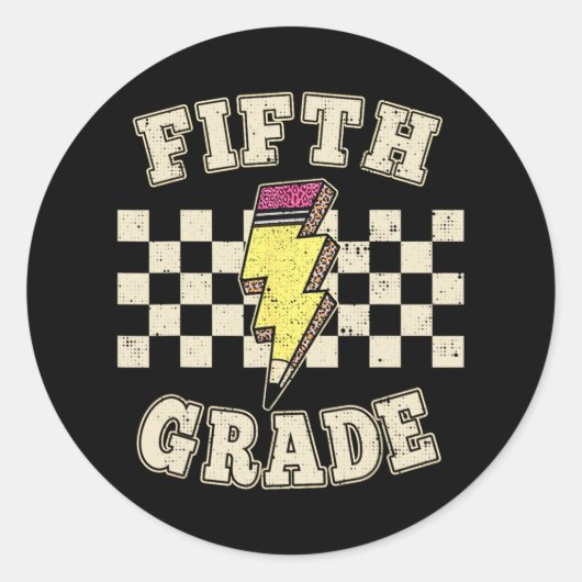 Retro 5th Fifth Grade Teacher Lightning Bolt Teach Ronde Sticker (Voorkant)