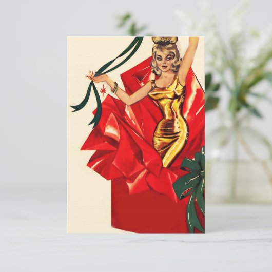 Retro 60 kerst uitnodiging. kaart (Staand voorkant)