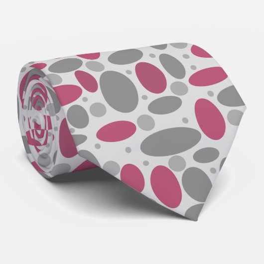 retro, 60, polka dots, grijs en roze, polka d stropdas (Opgerold)