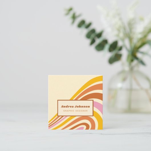 Retro 60 zevenwijdig regenboogstripes 1970-1960 vierkante visitekaartje (Staand voorkant)