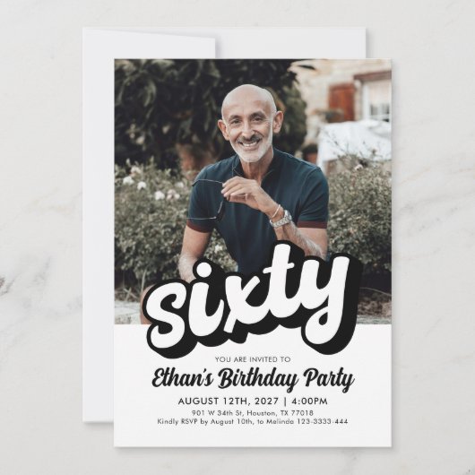 Retro 60e verjaardag uitnodiging | zestigste verja (Voorkant)