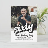 Retro 60e verjaardag uitnodiging | zestigste verja (Staand voorkant)
