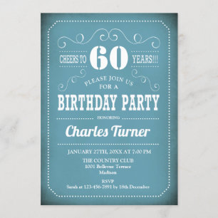 Retro 60e verjaardagsfeestje - Blauw Wit Kaart