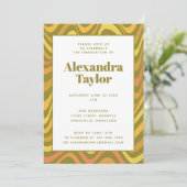 Retro 60s 70s Abstract Groovy Green Afstuderen Kaart (Staand voorkant)