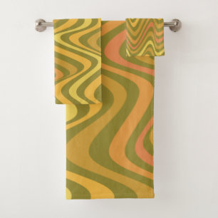Retro 60s 70s Abstracte Lines Pattern Green Yellow Bad Handdoek