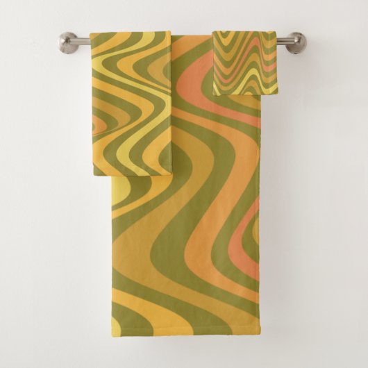 Retro 60s 70s Abstracte Lines Pattern Green Yellow Bad Handdoek (Insitu)