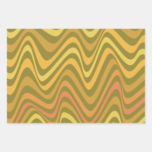 Retro 60s 70s Abstracte Lines Pattern Green Yellow Inpakpapier Vel (Voorkant 3)