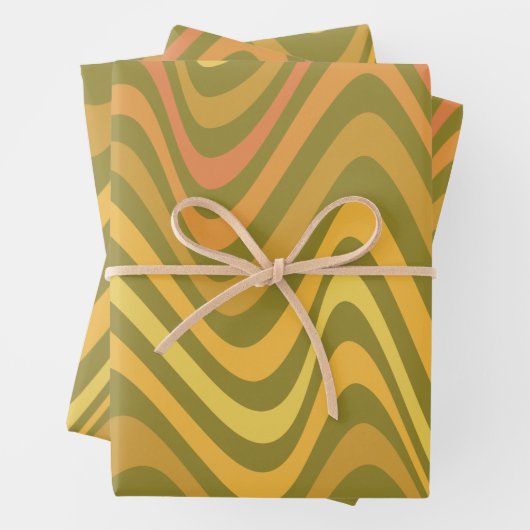 Retro 60s 70s Abstracte Lines Pattern Green Yellow Inpakpapier Vel (In situ)