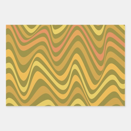 Retro 60s 70s Abstracte Lines Pattern Green Yellow Inpakpapier Vel (Voorkant)