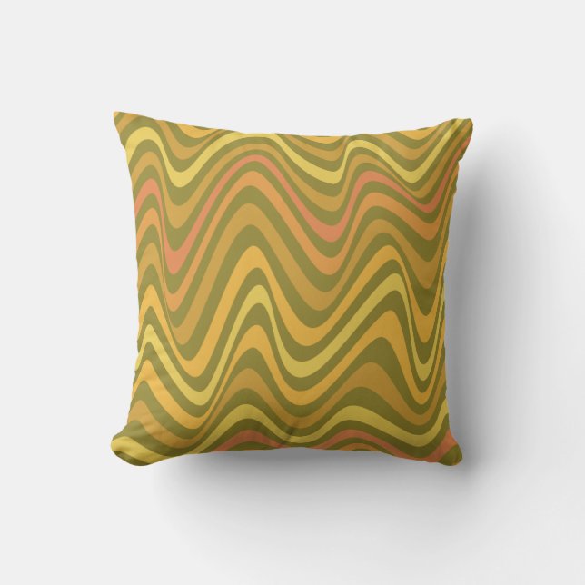 Retro 60s 70s Abstracte Lines Pattern Green Yellow Kussen (Voorkant)