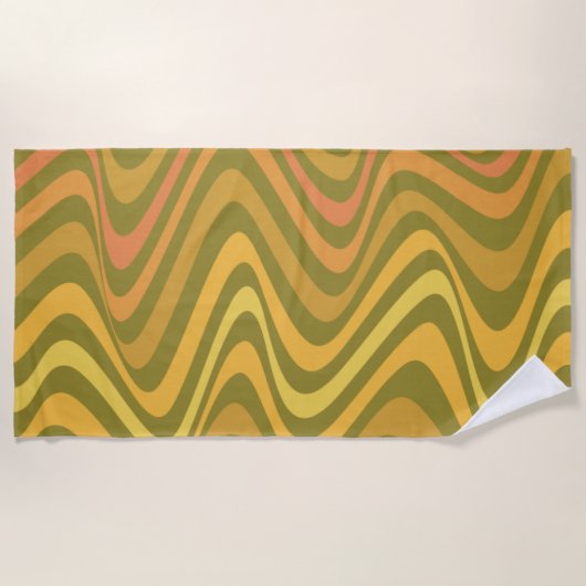 Retro 60s 70s Abstracte Lines Pattern Green Yellow Strandlaken (Voorkant)