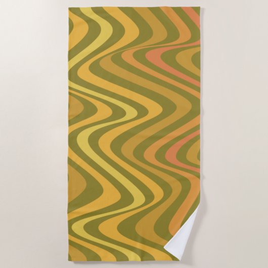 Retro 60s 70s Abstracte Lines Pattern Green Yellow Strandlaken (Voorkant)