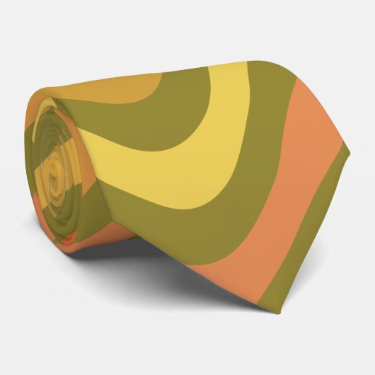 Retro 60s 70s Abstracte Lines Pattern Green Yellow Stropdas (Opgerold)