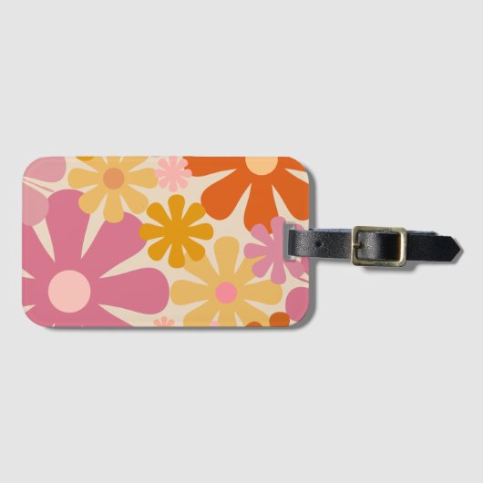 Retro 60s 70s Aesthetisch Floral Pattern Bagagelabel (Voorkant (horizontaal))