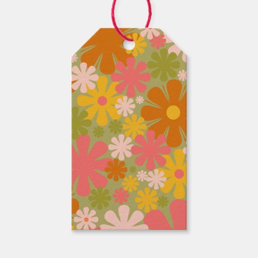 Retro 60s 70s Aesthetisch Floral Pattern Cadeaulabel (Voorkant)