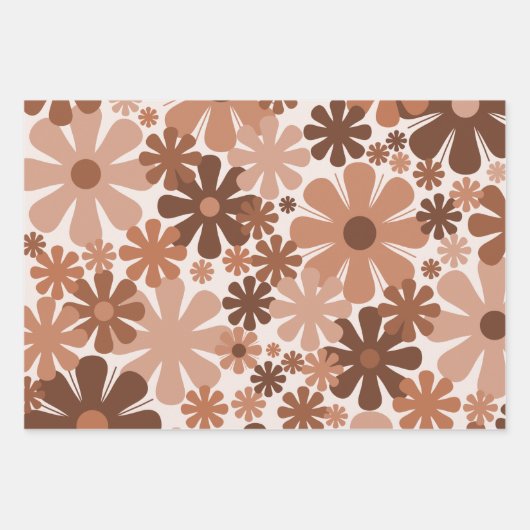 Retro 60s 70s Aesthetisch Floral Pattern in Brown Inpakpapier Vel (Voorkant 3)
