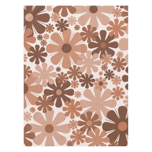 Retro 60s 70s Aesthetisch Floral Pattern in Brown Tafelkleed (Voorkant)