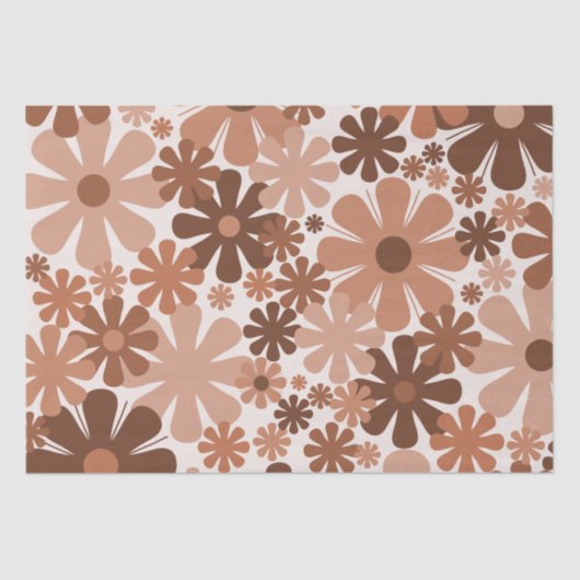 Retro 60s 70s Aesthetisch Floral Pattern in Brown Tissuepapier (Voorkant)